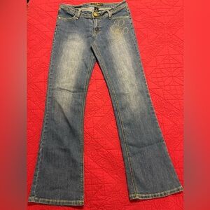 South Pole Blue Flare Jeans with Yellow Stitch and Bedazzle